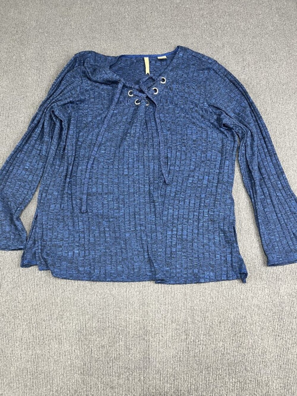 Chenault Womens Blue Textured Lace-Up Long-Sleeve Top XXL